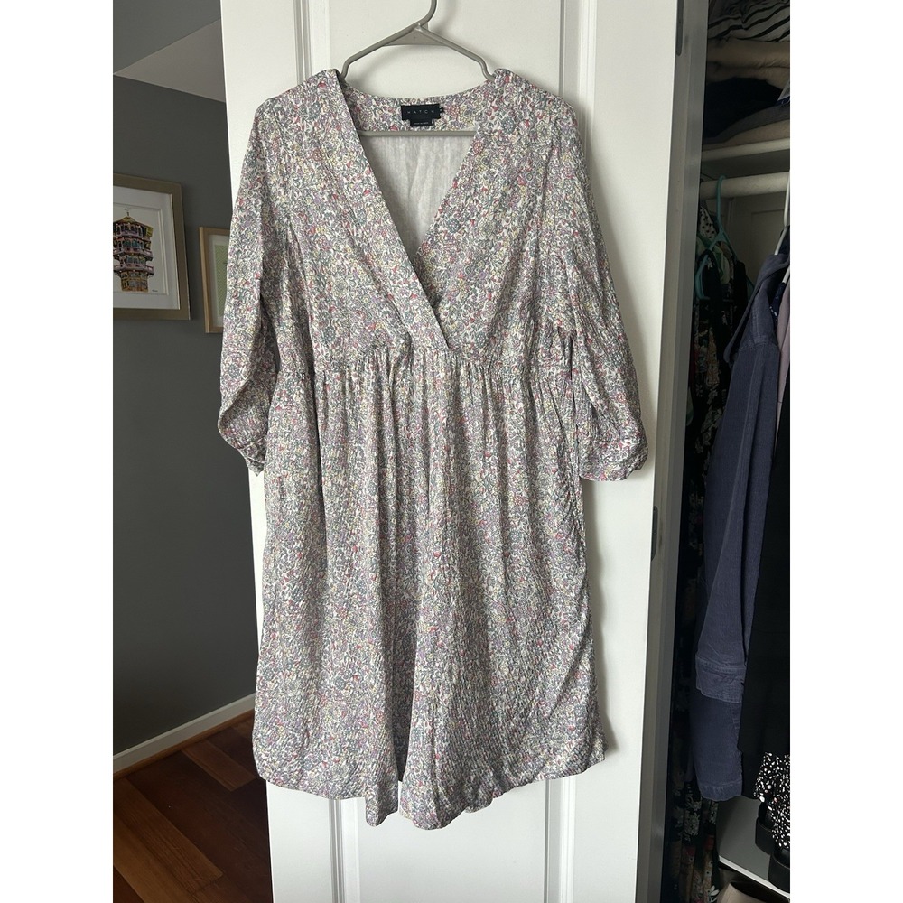 Hatch Floral Maternity Dress Size 3 Cotton Blend V Neck 3/4 Length Tie Sleeves